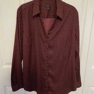 Ann Taylor Button Up Maroon Print Silky Feel Large
